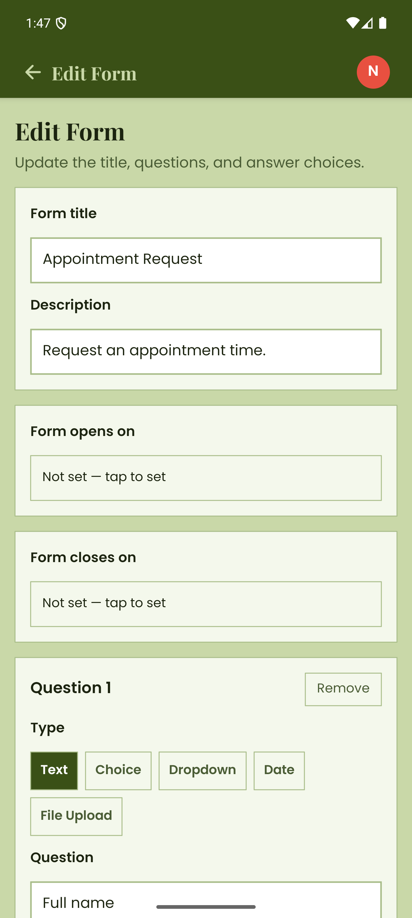Everyday Forms form builder screen