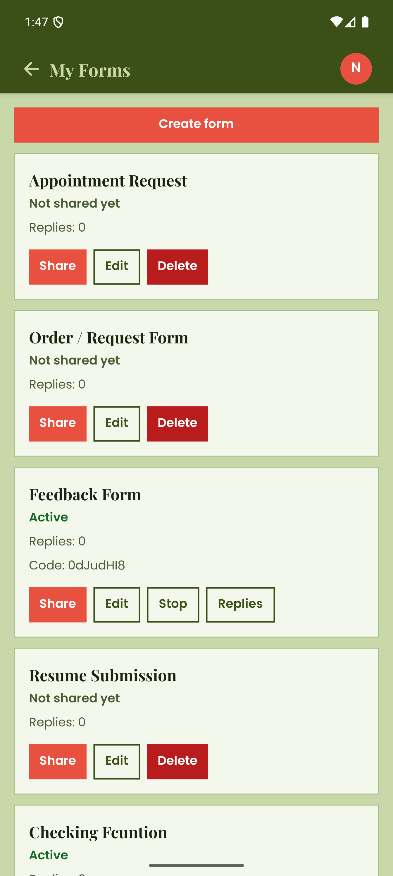 Everyday Forms dashboard showing form list