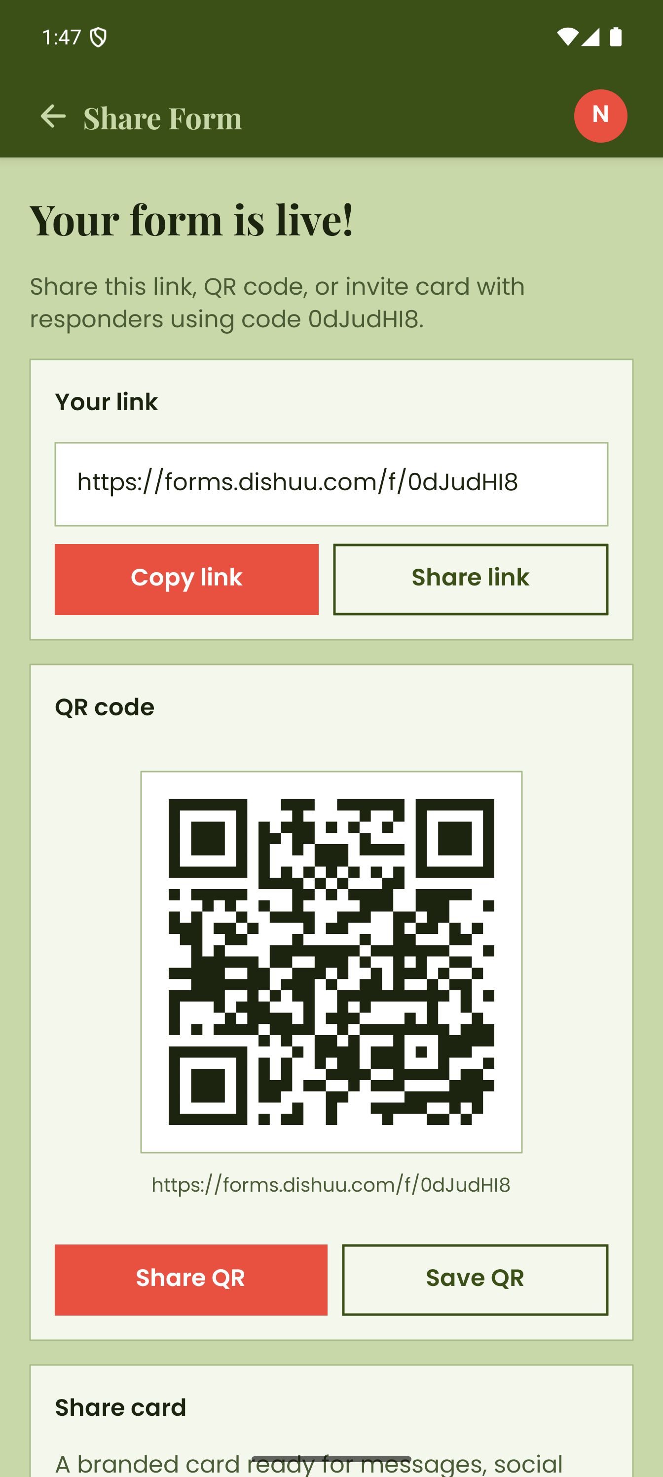 Everyday Forms share screen with QR code